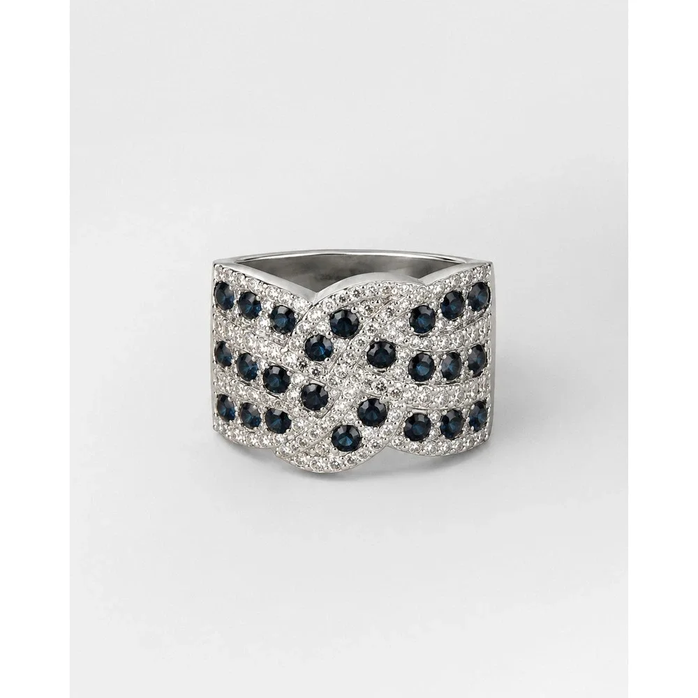 Vintage Blue Multi Rhinestone Silver Tone Wide Cigar Band Ring Size 10.5 R-TN42